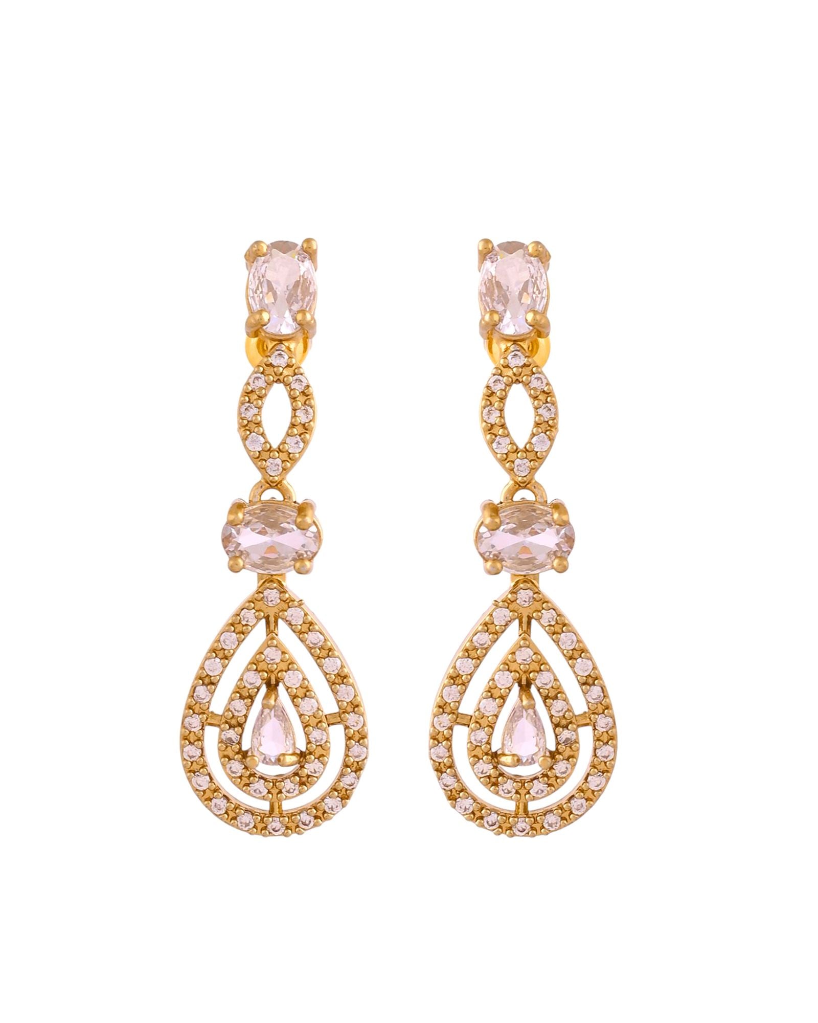 Jewels Nest Elegant Gold-Plated Teardrop Cz Necklace Set With Matching Earrings For Women