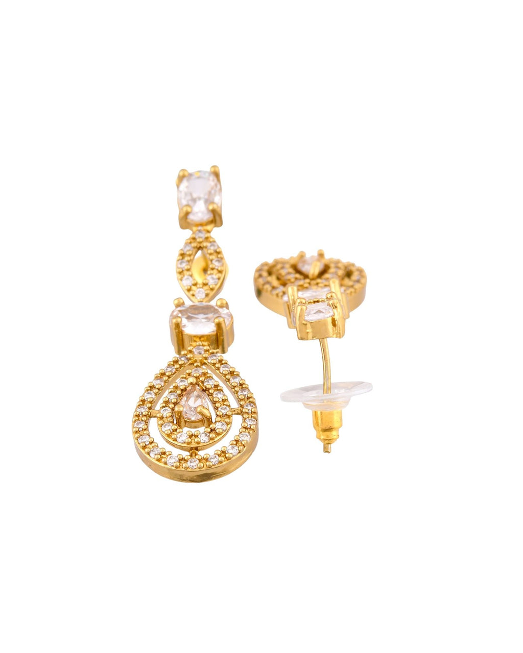 Jewels Nest Elegant Gold-Plated Teardrop Cz Necklace Set With Matching Earrings For Women
