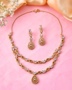 Jewels Nest Elegant Gold-Plated Teardrop Cz Necklace Set With Matching Earrings For Women