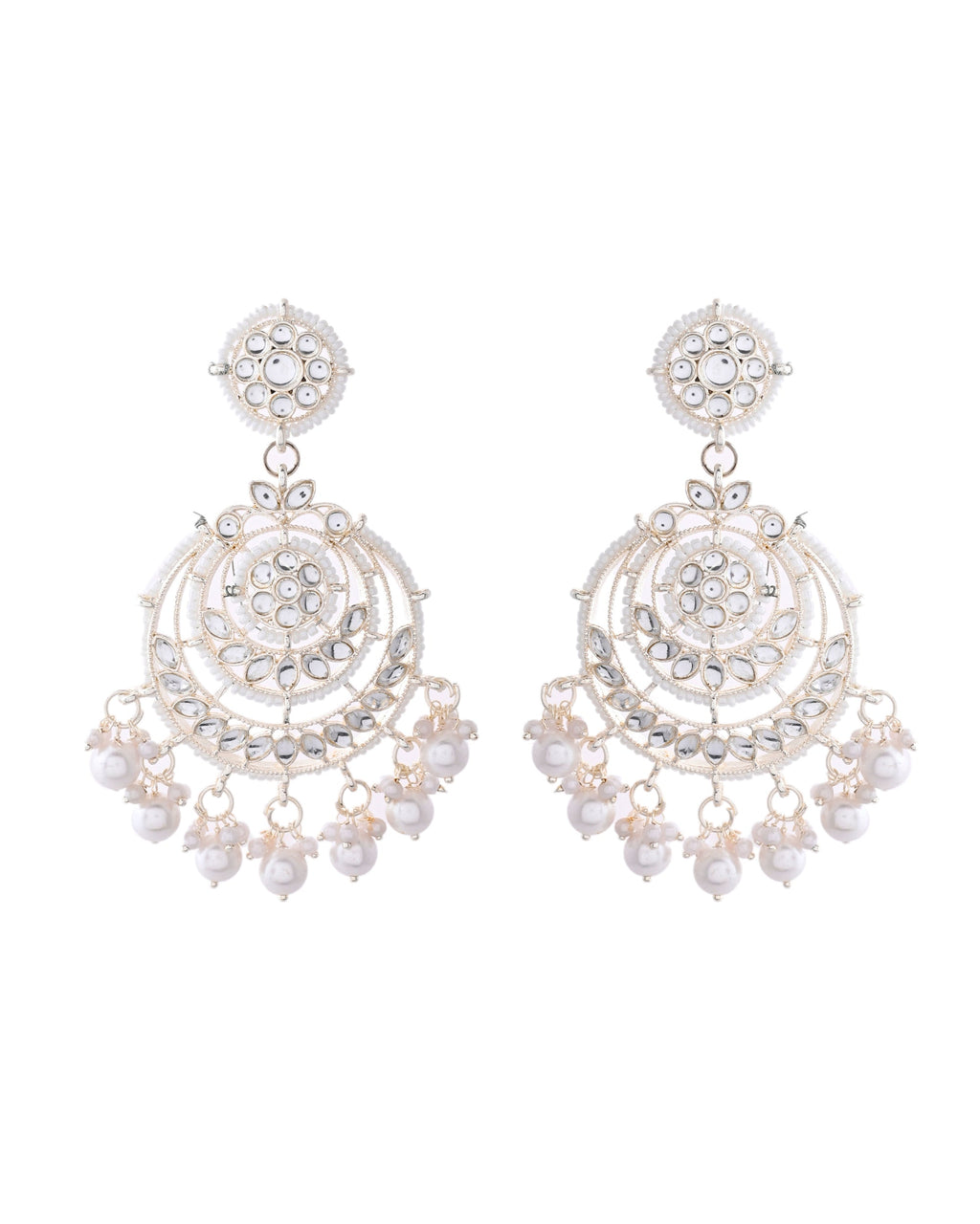 Jewels Nest Silver-Plated Grand Chandbali Earrings with Pearl and Kundan Work - Distacart