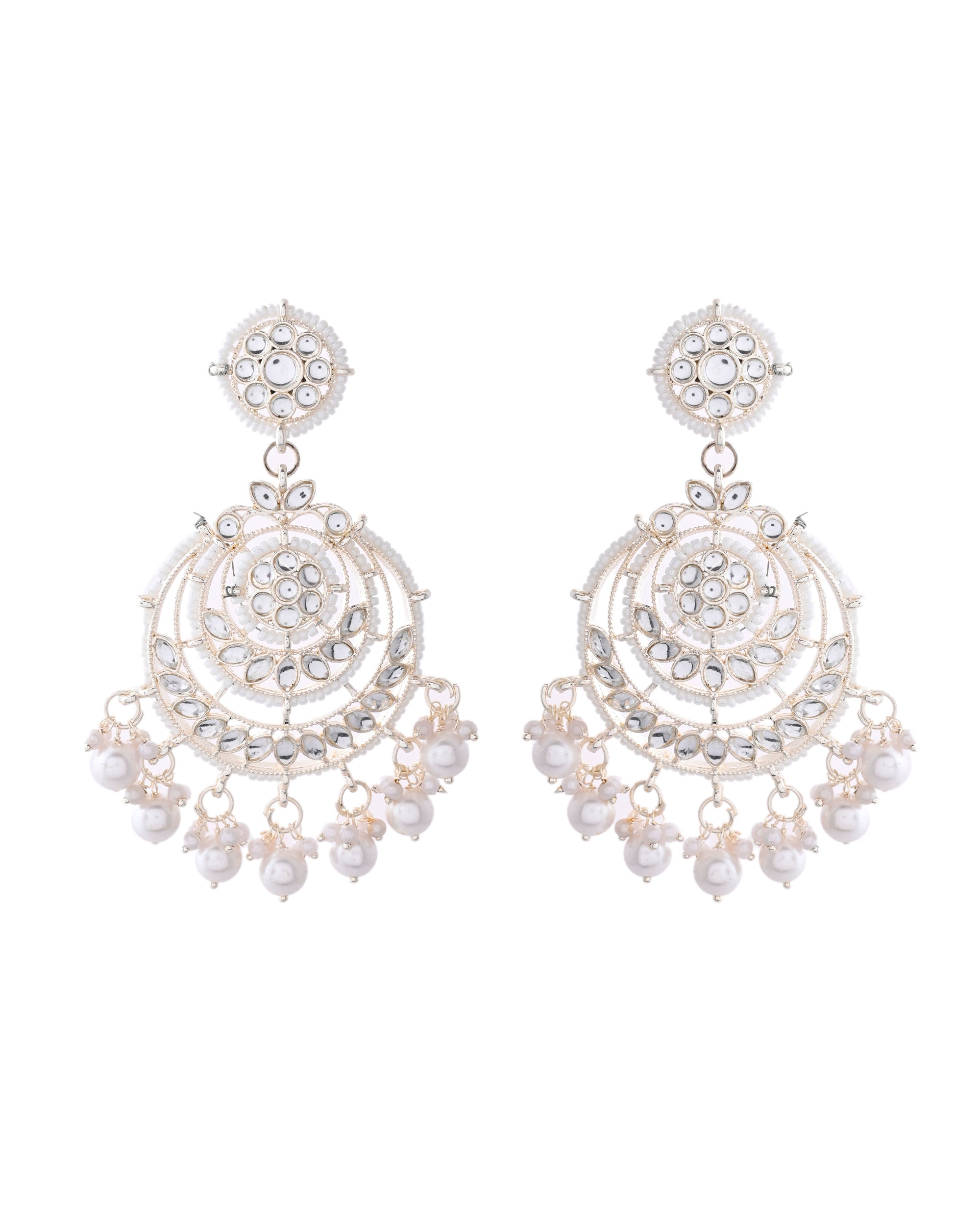 Jewels Nest Silver-Plated Grand Chandbali Earrings with Pearl and Kundan Work - Distacart