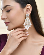 Jewels Nest Pearl-Embellished Kundan Teardrop Earrings with Floral Detailing - Distacart