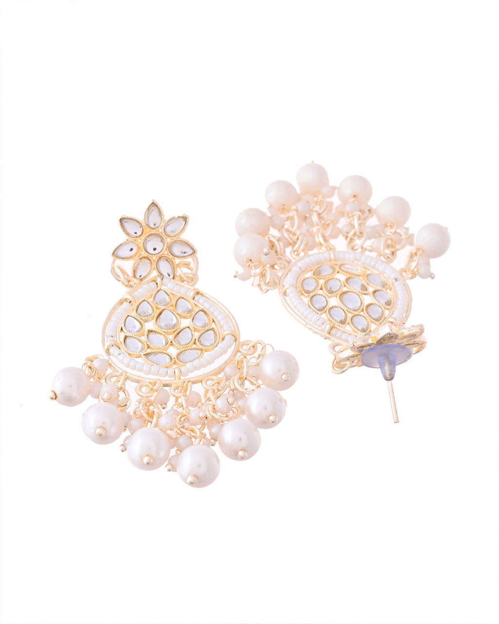 Jewels Nest Pearl-Embellished Kundan Teardrop Earrings with Floral Detailing - Distacart