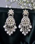Jewels Nest Pearl-Embellished Kundan Teardrop Earrings with Floral Detailing - Distacart