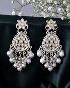 Jewels Nest Pearl-Embellished Kundan Teardrop Earrings with Floral Detailing - Distacart