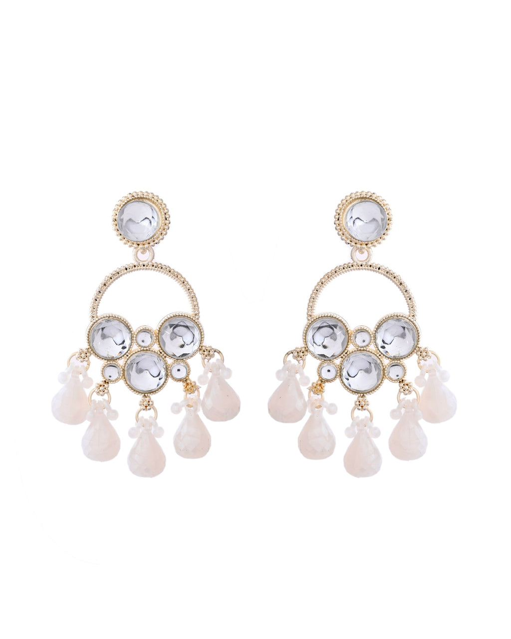 Jewels Nest Gold-Polished Hoop Earrings with Kundan and Pearl Hangings - Distacart