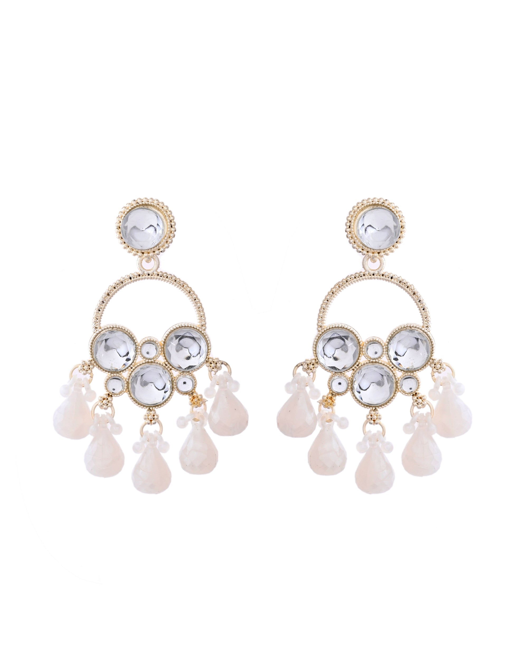 Jewels Nest Gold-Polished Hoop Earrings with Kundan and Pearl Hangings - Distacart