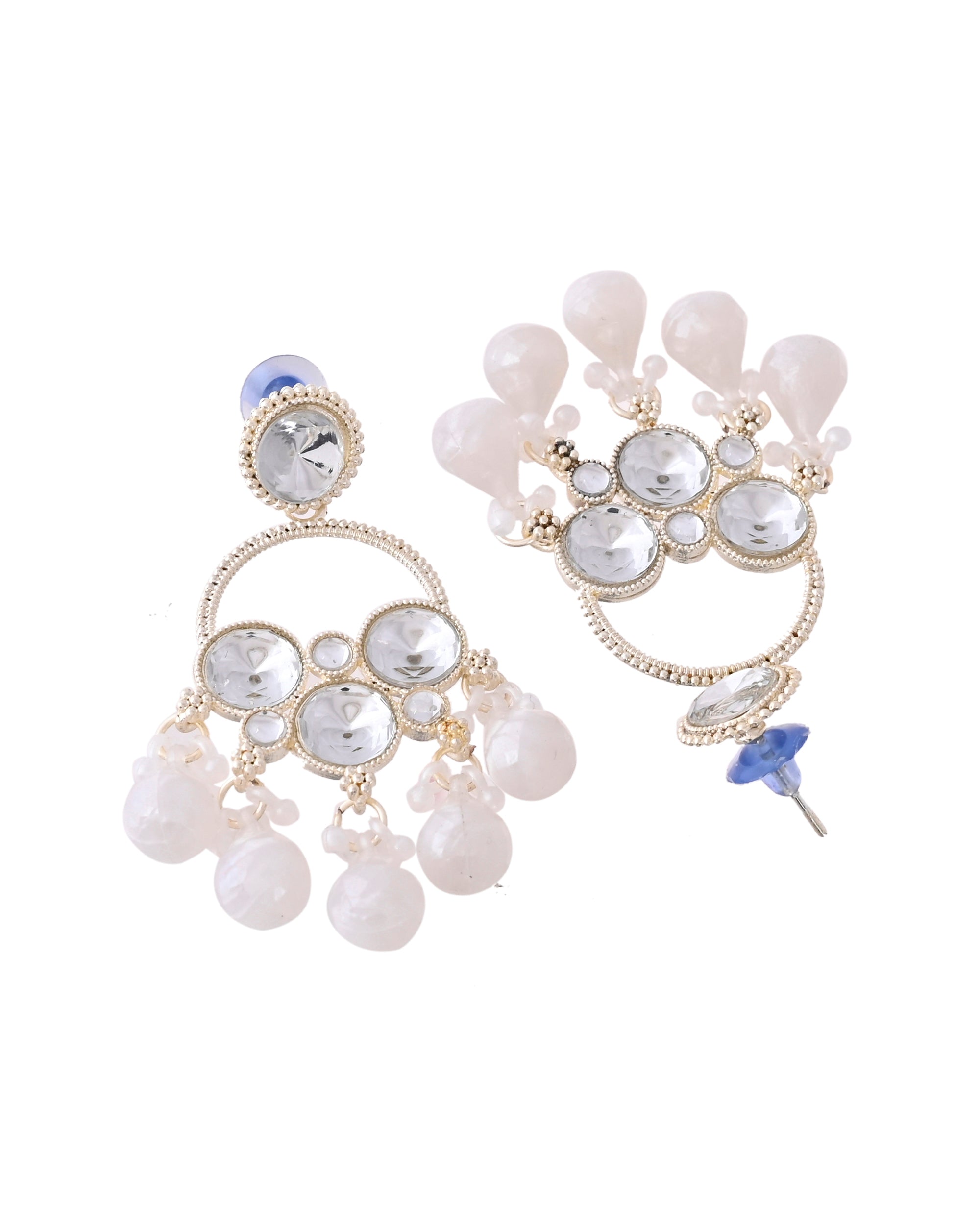 Jewels Nest Gold-Polished Hoop Earrings with Kundan and Pearl Hangings - Distacart