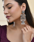Jewels Nest Antique Silver Temple Jhumka Earrings with Intricate Detailing - Distacart