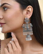 Jewels Nest Antique Silver Temple Jhumka Earrings with Intricate Detailing - Distacart