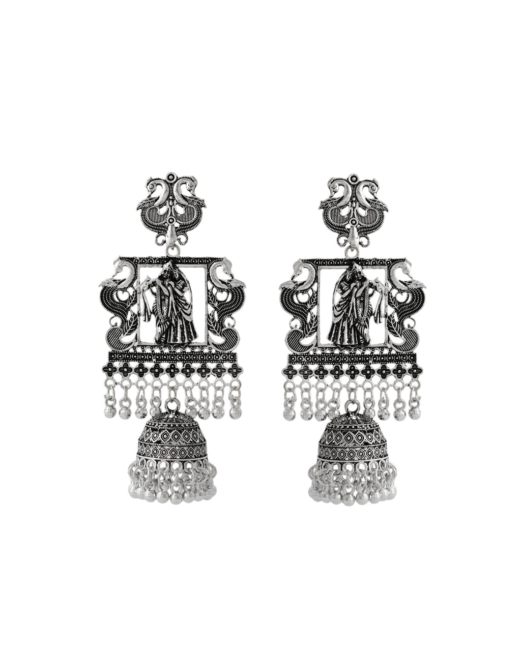 Jewels Nest Antique Silver Temple Jhumka Earrings with Intricate Detailing - Distacart