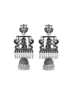 Jewels Nest Antique Silver Temple Jhumka Earrings with Intricate Detailing - Distacart