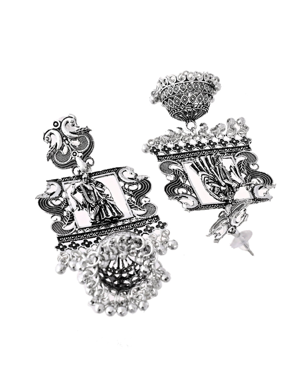 Jewels Nest Antique Silver Temple Jhumka Earrings with Intricate Detailing - Distacart