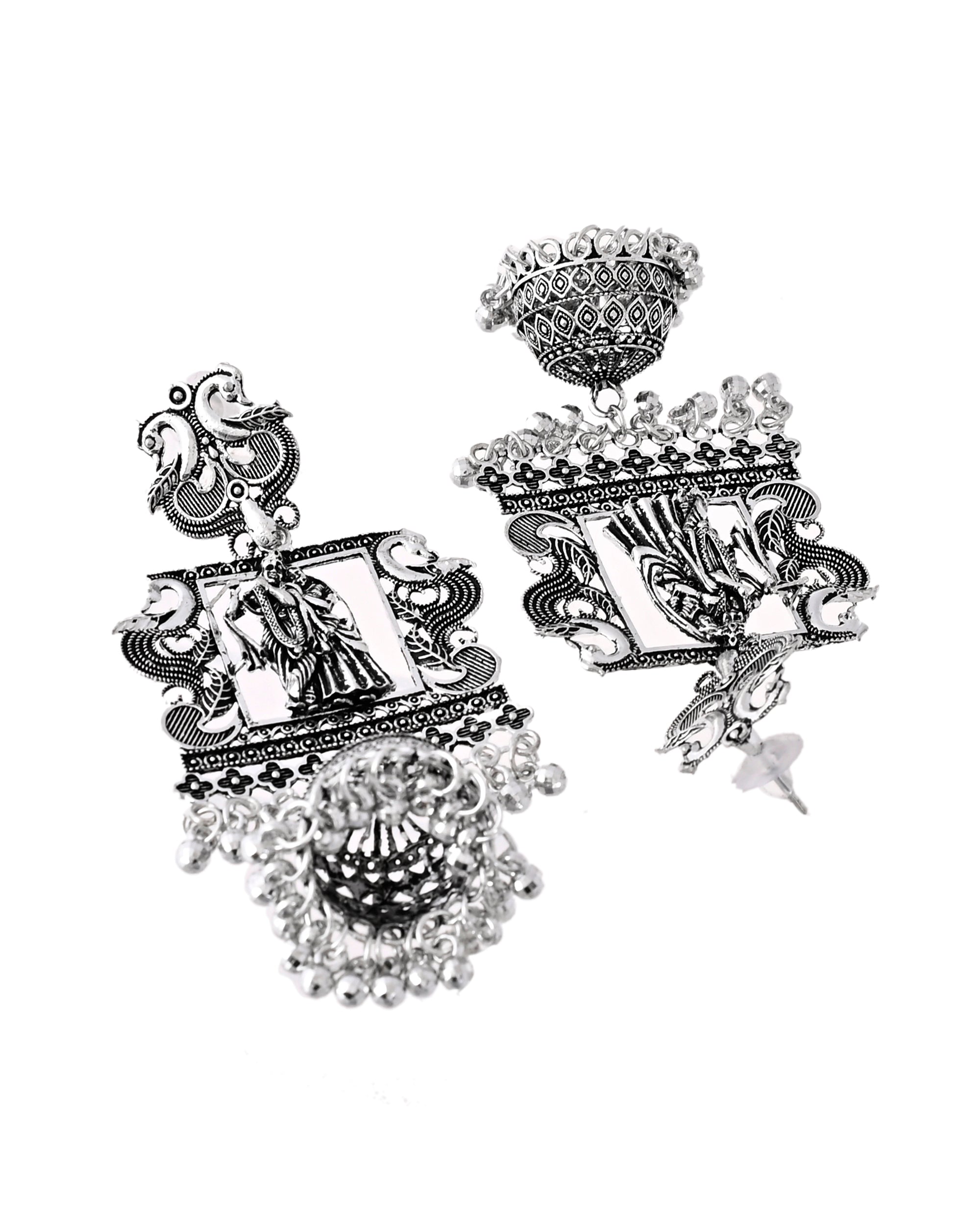 Jewels Nest Antique Silver Temple Jhumka Earrings with Intricate Detailing - Distacart