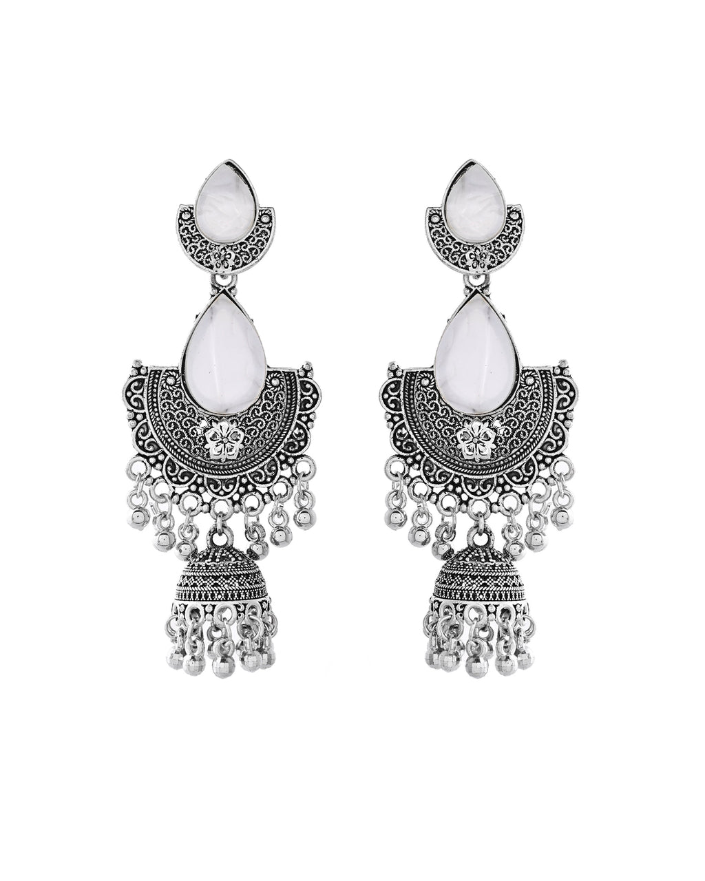 Jewels Nest Oxidized Silver Half Moon Jhumka Earrings with Intricate Design - Distacart