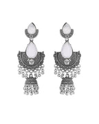 Jewels Nest Oxidized Silver Half Moon Jhumka Earrings with Intricate Design - Distacart
