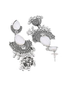 Jewels Nest Oxidized Silver Half Moon Jhumka Earrings with Intricate Design - Distacart