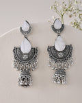 Jewels Nest Oxidized Silver Half Moon Jhumka Earrings with Intricate Design - Distacart