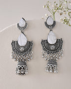 Jewels Nest Oxidized Silver Half Moon Jhumka Earrings with Intricate Design - Distacart