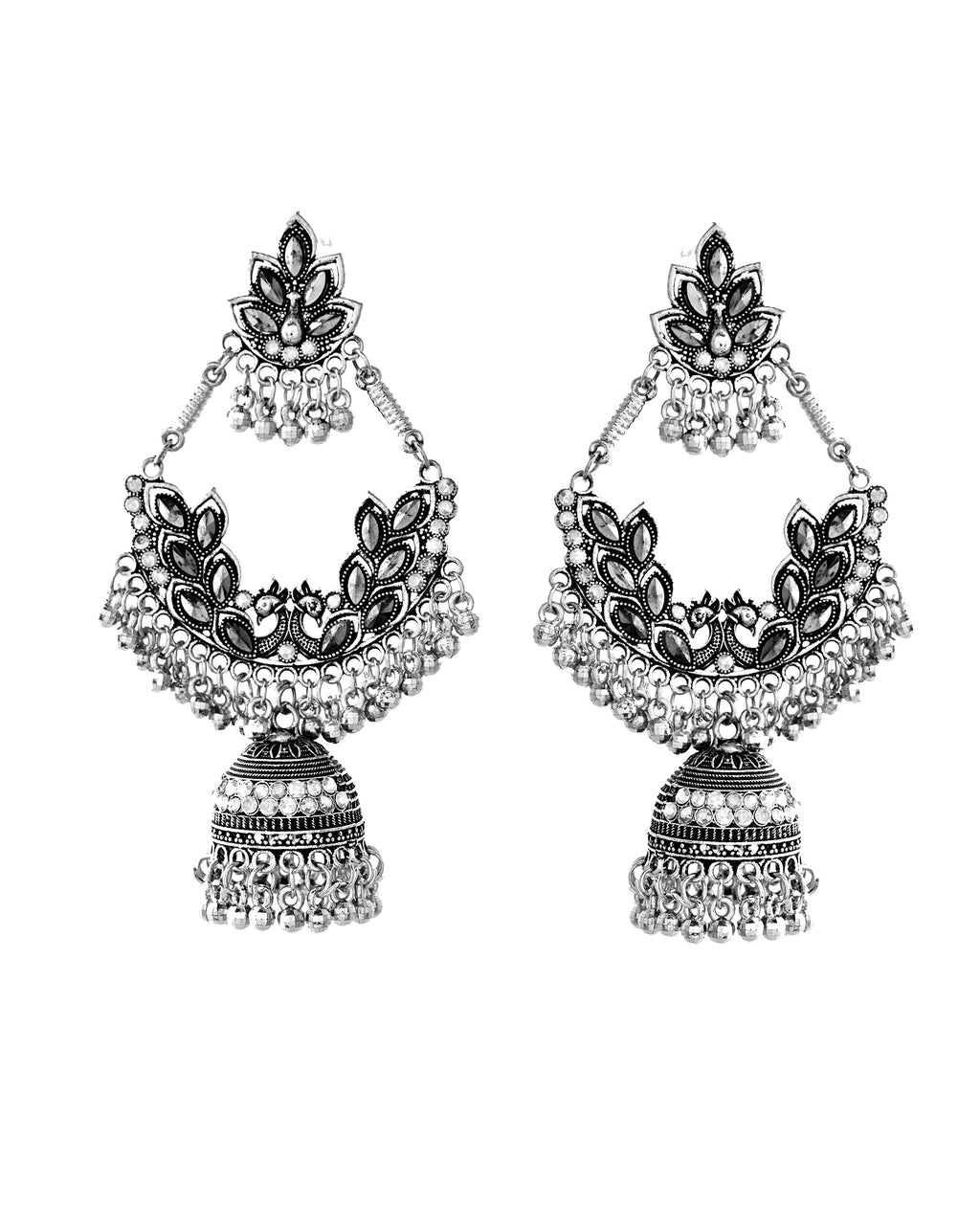 Jewels Nest Boho Floral Jhumka Earrings with Iridescent Stones - Distacart