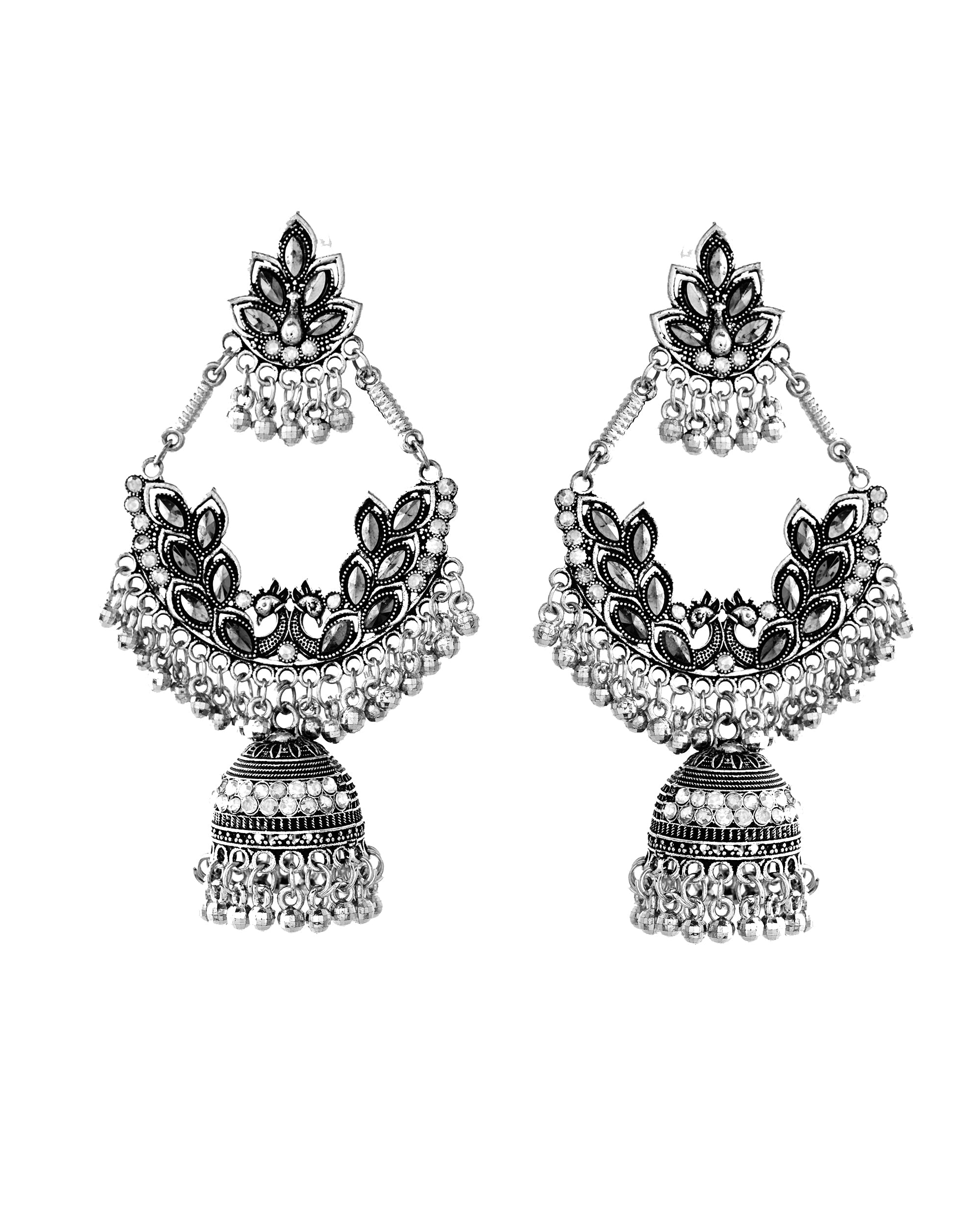Jewels Nest Boho Floral Jhumka Earrings with Iridescent Stones - Distacart