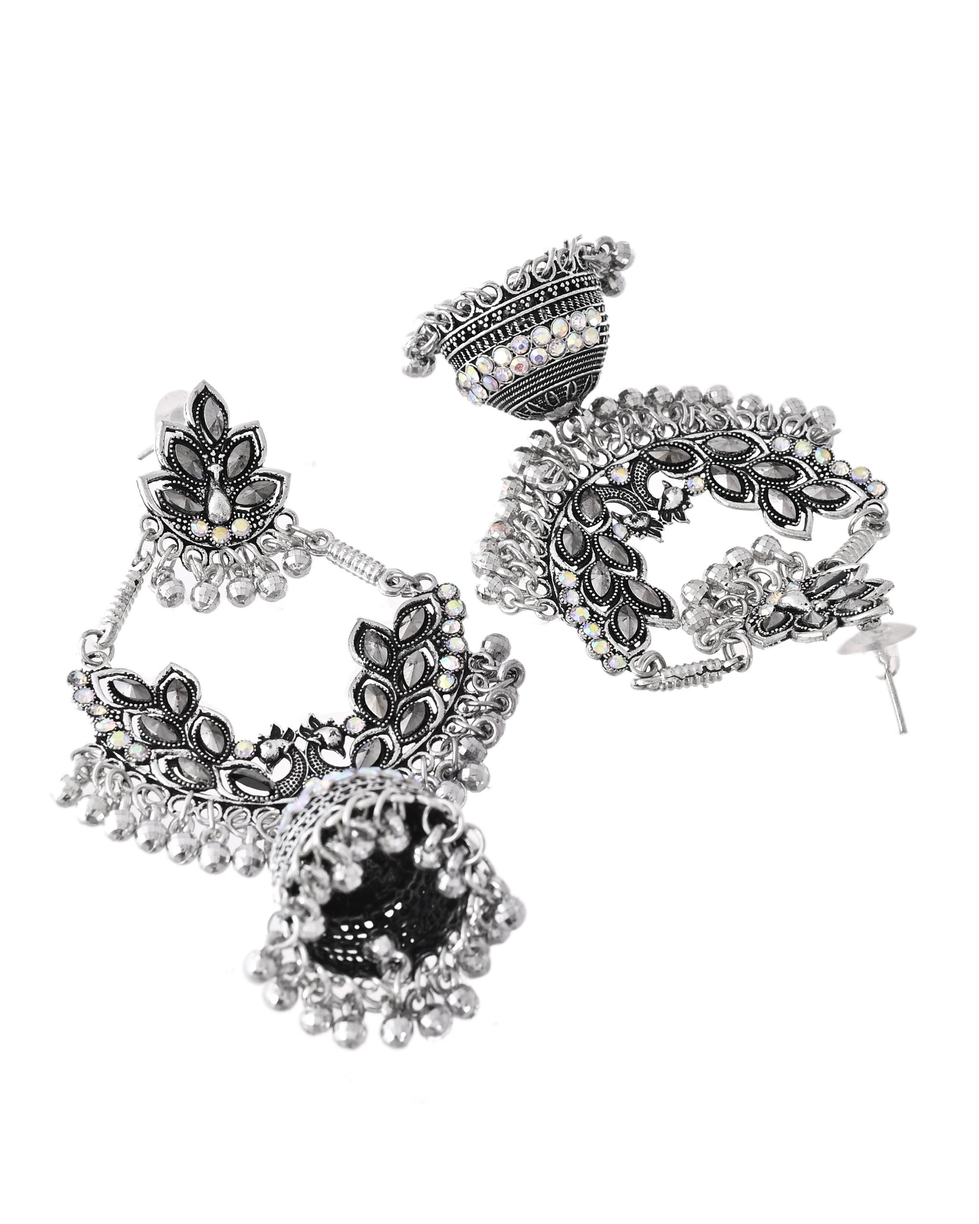 Jewels Nest Boho Floral Jhumka Earrings with Iridescent Stones - Distacart