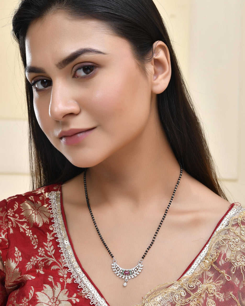 Jewels Nest Elegant Silver-Plated Mangal Sutra with Floral Crystal Pendant - Distacart