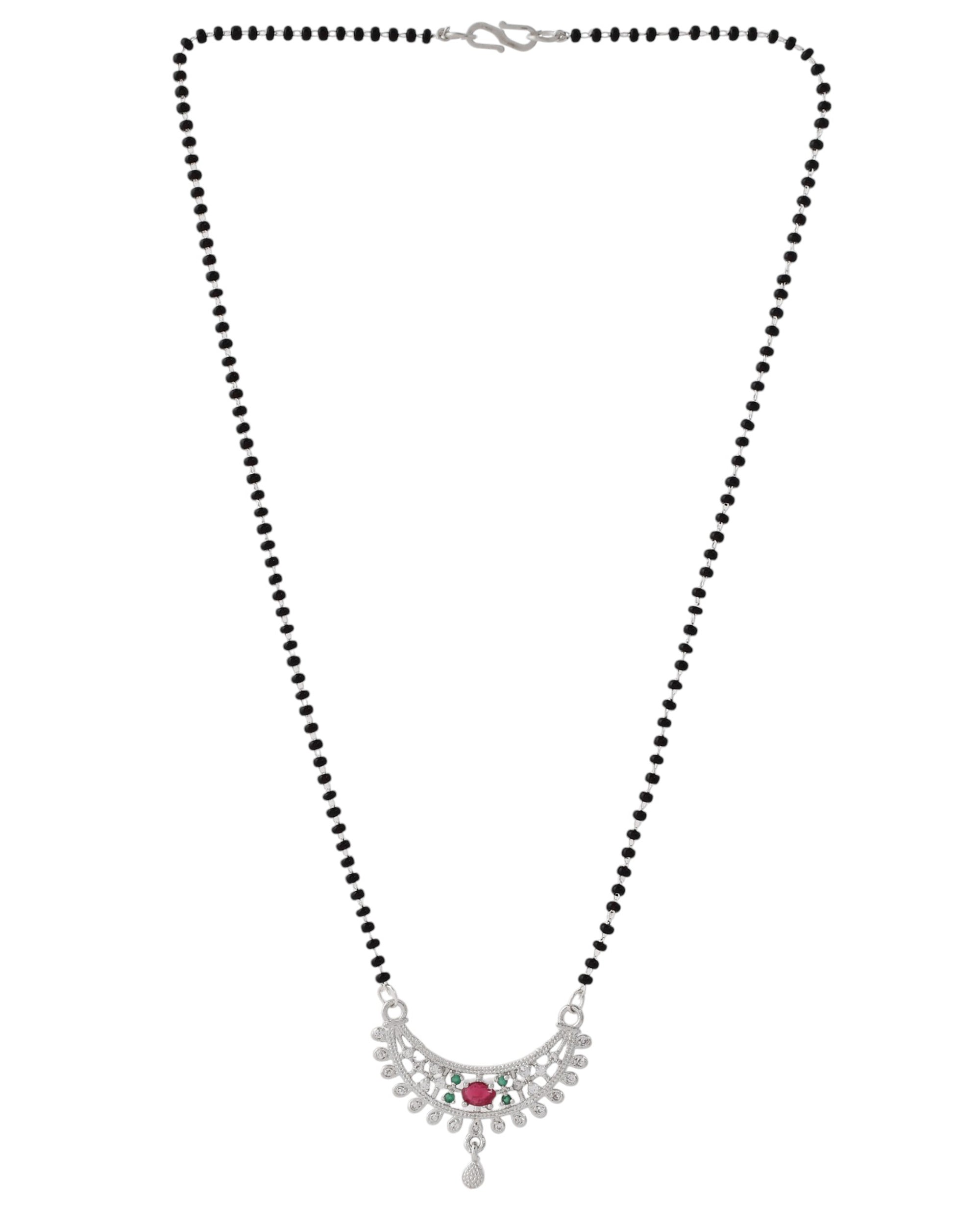 Jewels Nest Elegant Silver-Plated Mangal Sutra with Floral Crystal Pendant - Distacart