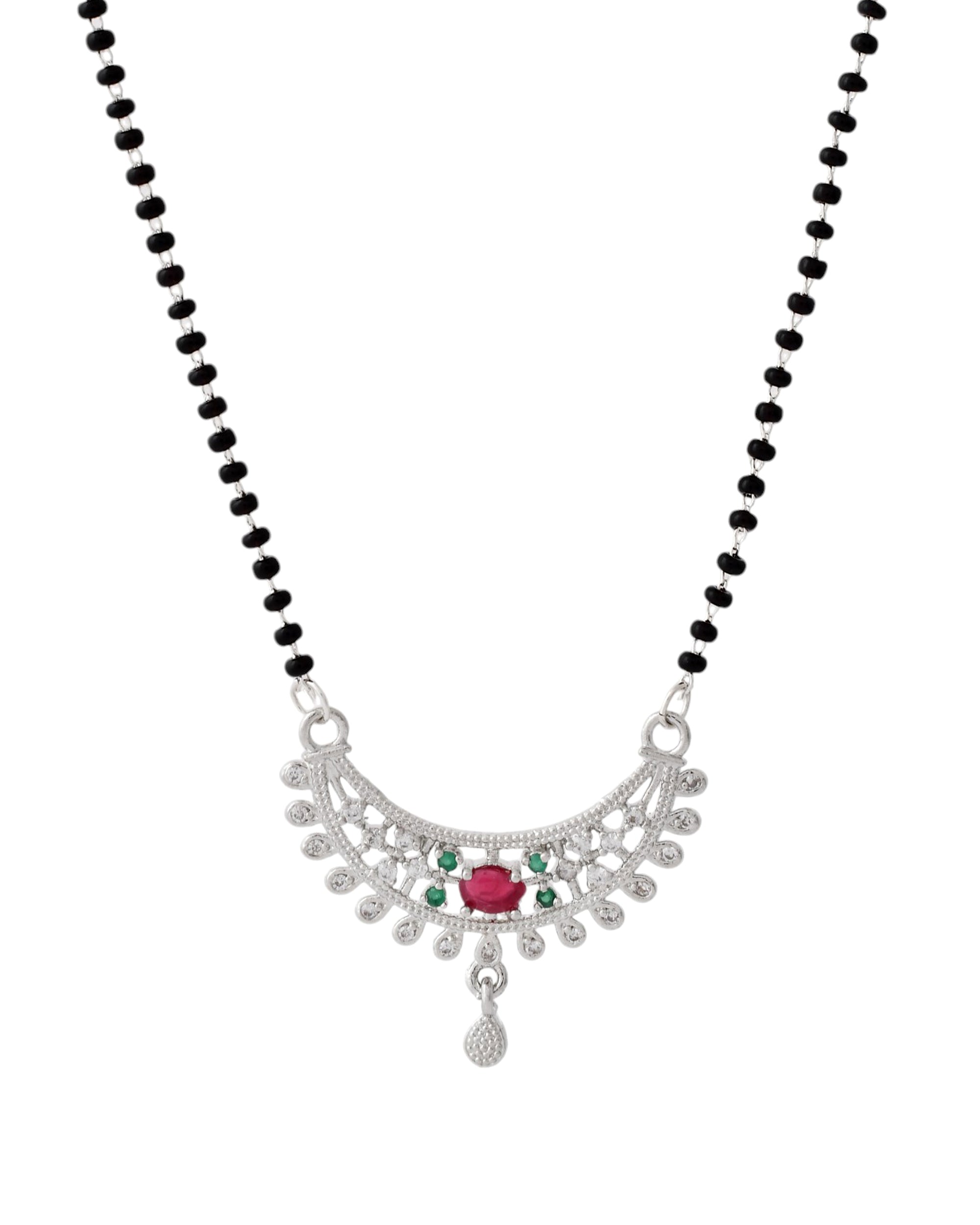 Jewels Nest Elegant Silver-Plated Mangal Sutra with Floral Crystal Pendant - Distacart