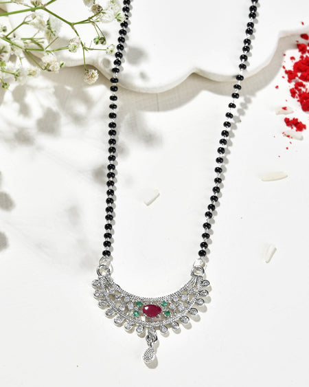 Jewels Nest Elegant Silver-Plated Mangal Sutra with Floral Crystal Pendant
