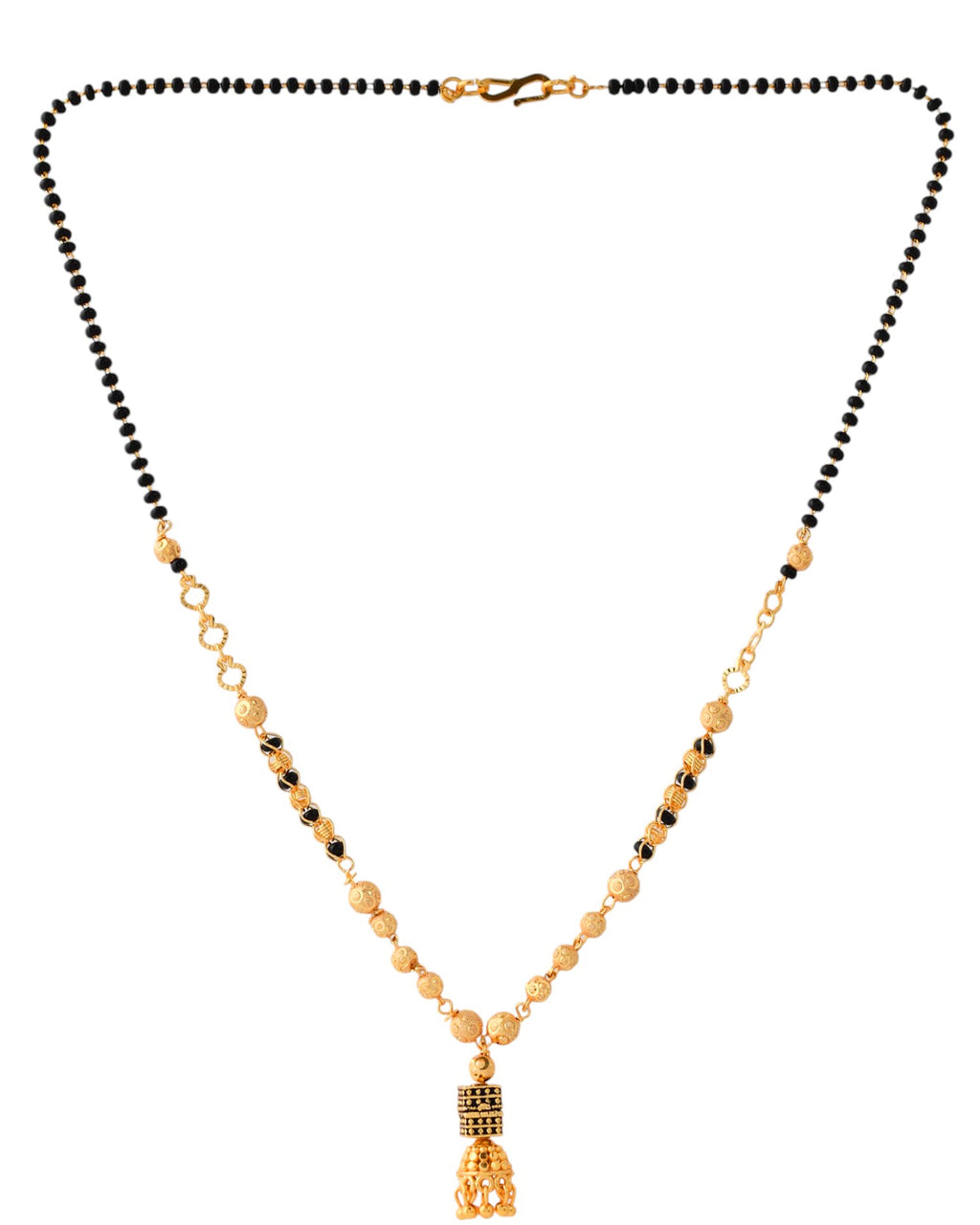 Jewels Nest Graceful Gold-Polished Black Bead Mangal Sutra with Intricate Pendant - Distacart