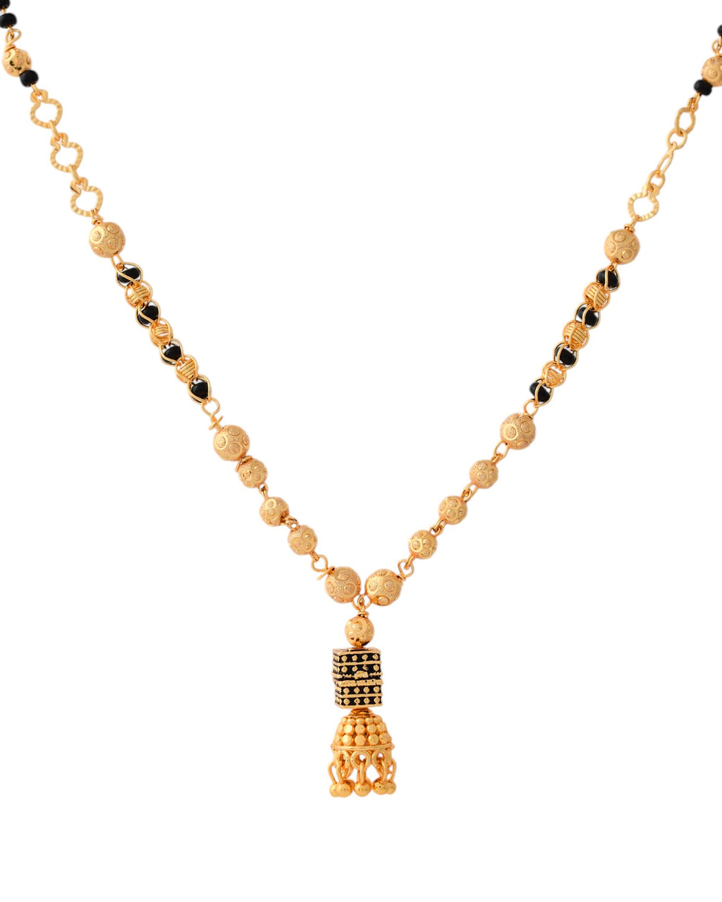 Jewels Nest Graceful Gold-Polished Black Bead Mangal Sutra with Intricate Pendant - Distacart