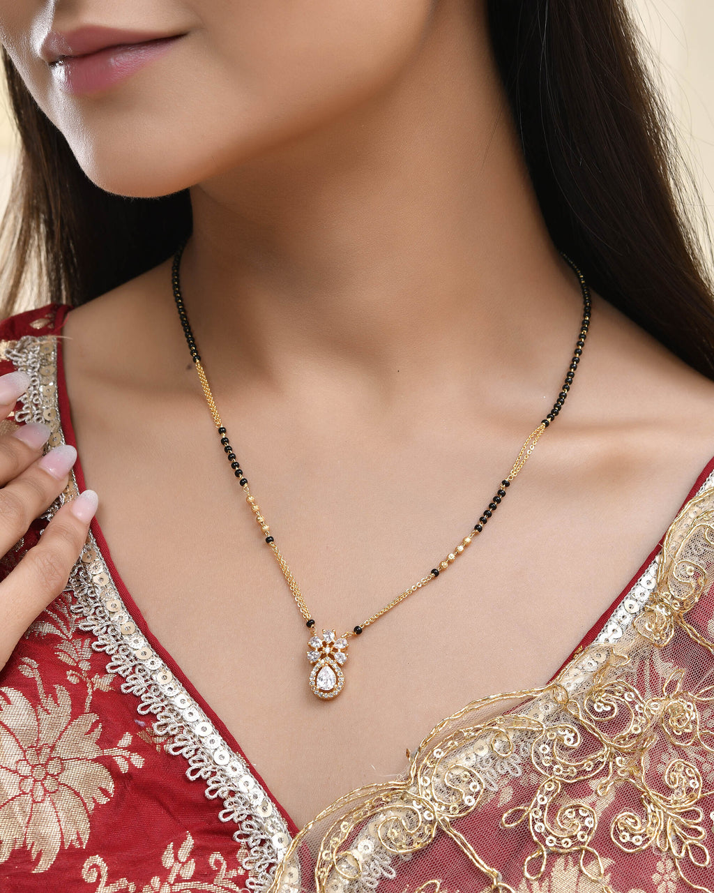 Jewels Nest Elegant Floral Pendant Gold-Polished Mangal Sutra - Distacart