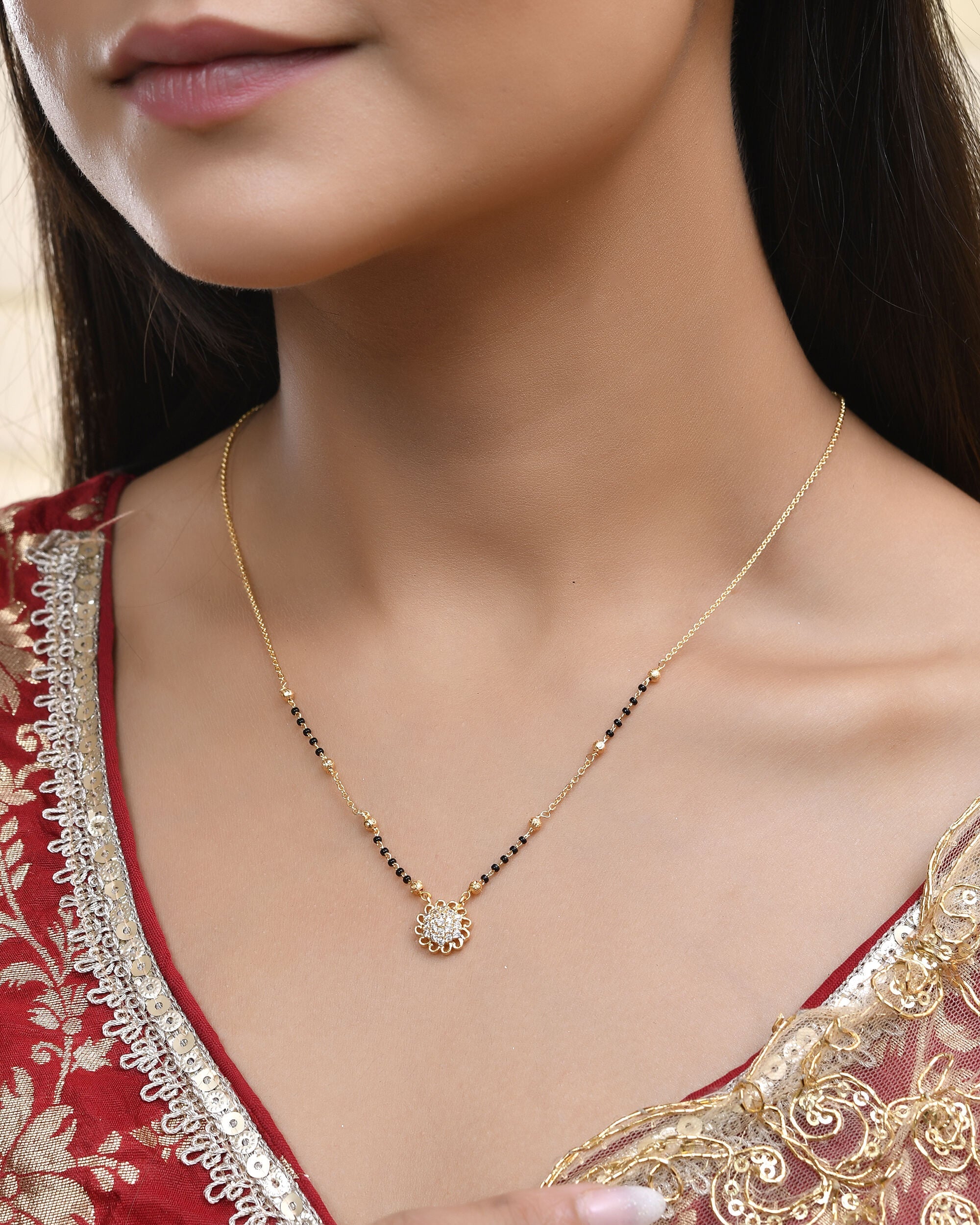 Jewels Nest Floral Bloom Gold-Polished Mangal Sutra - Distacart