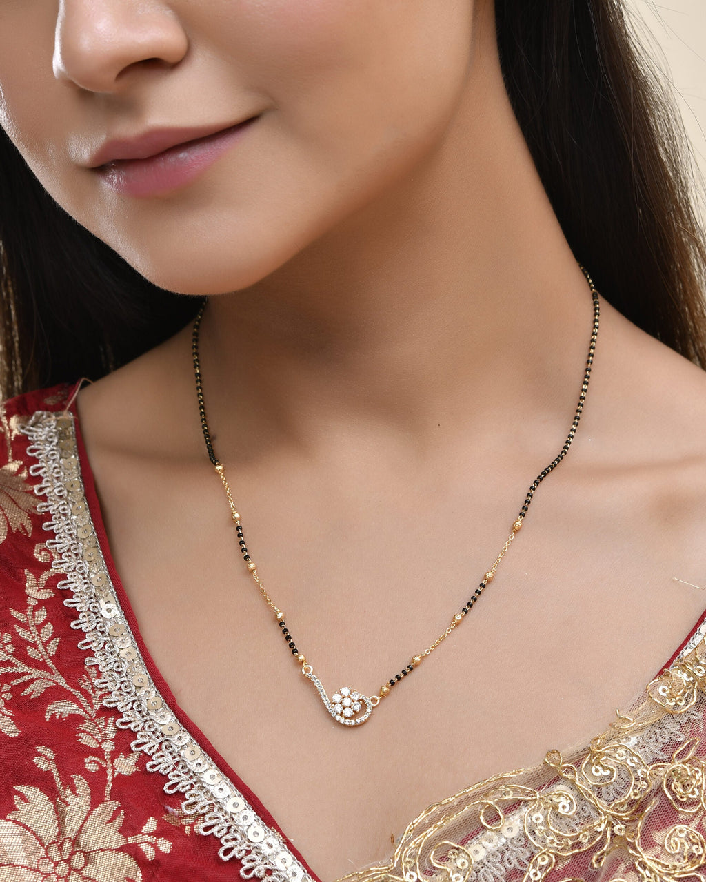 Jewels Nest Elegant Swirl Gold-Polished Mangal Sutra - Distacart