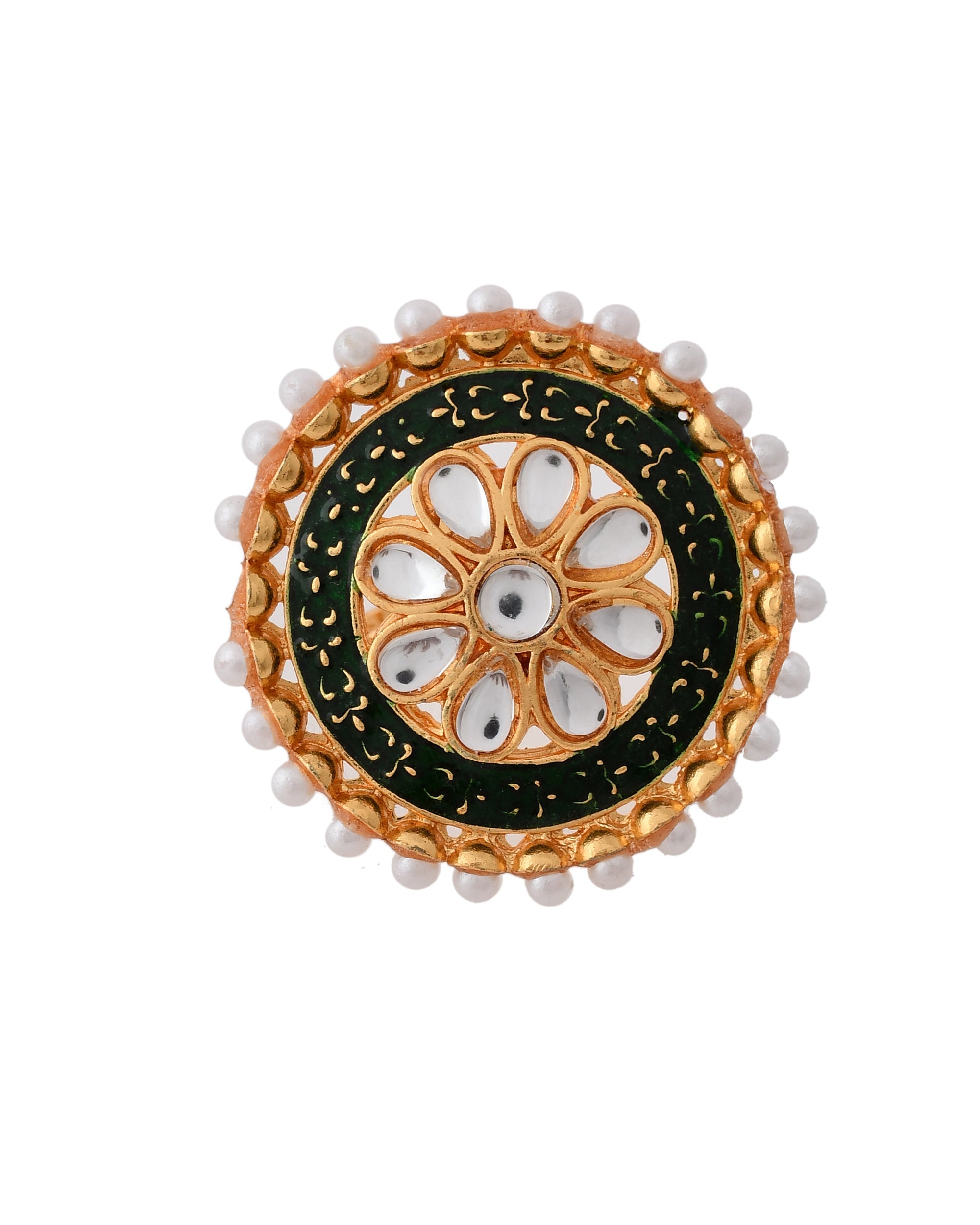 Jewels Nest Exquisite Kundan Meenakari Gold-Polished Rings
