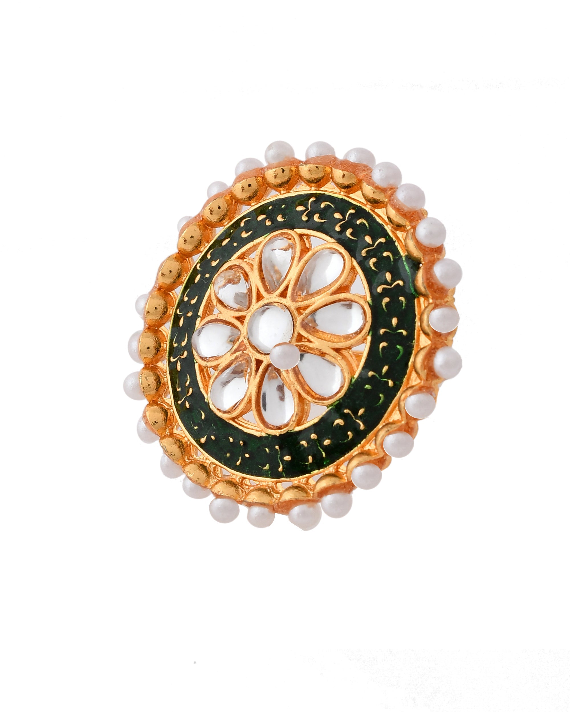 Jewels Nest Exquisite Kundan Meenakari Gold-Polished Rings