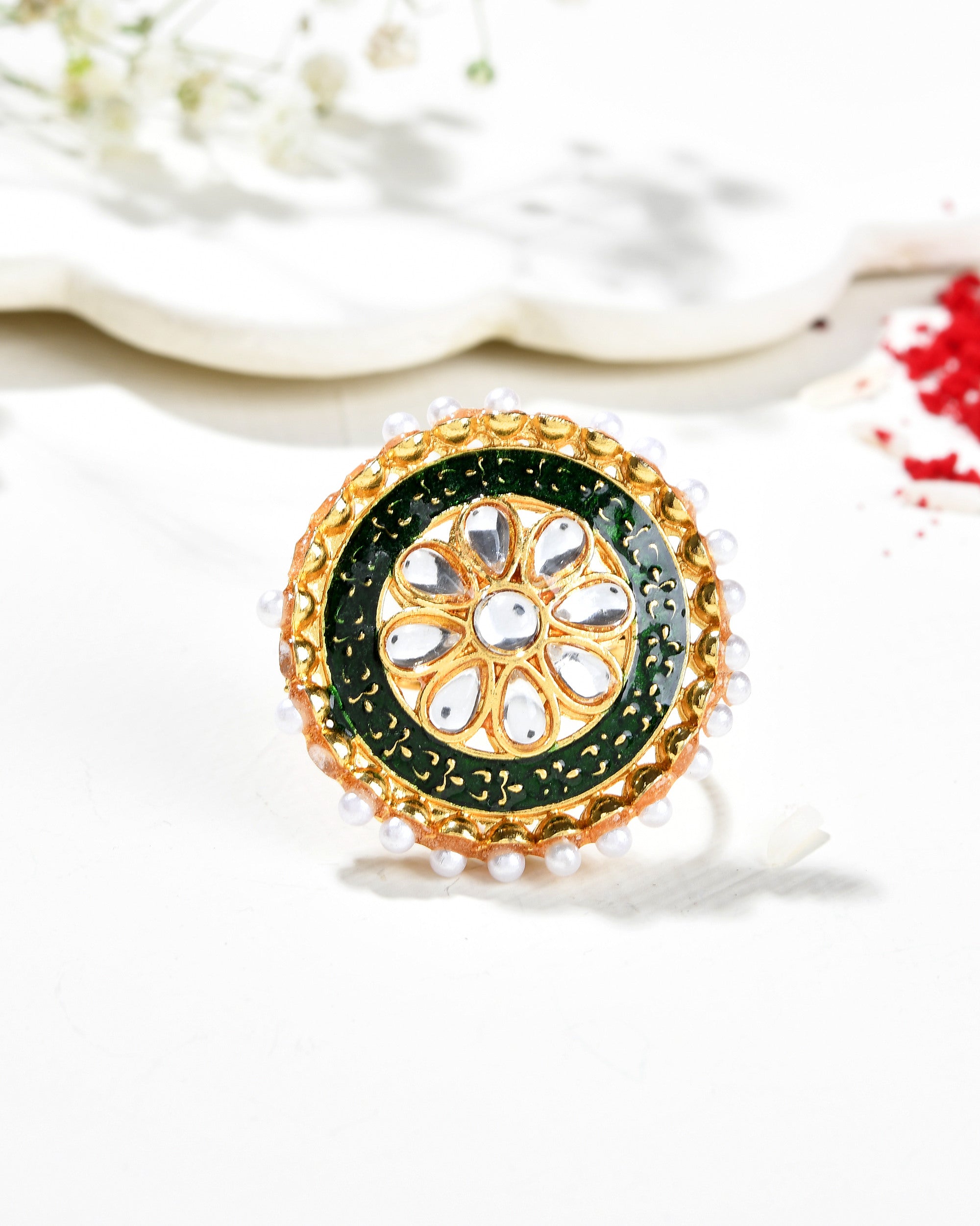 Jewels Nest Exquisite Kundan Meenakari Gold-Polished Rings