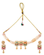 Jewels Nest Traditional Gold-Polished Kundan & Pearl Multi-Color Necklace and Earrings Set for Women