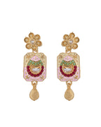 Jewels Nest Traditional Gold-Polished Kundan & Pearl Multi-Color Necklace and Earrings Set for Women