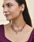 Jewels Nest Traditional Ruby and Emerald Floral Necklace & Earrings Set
