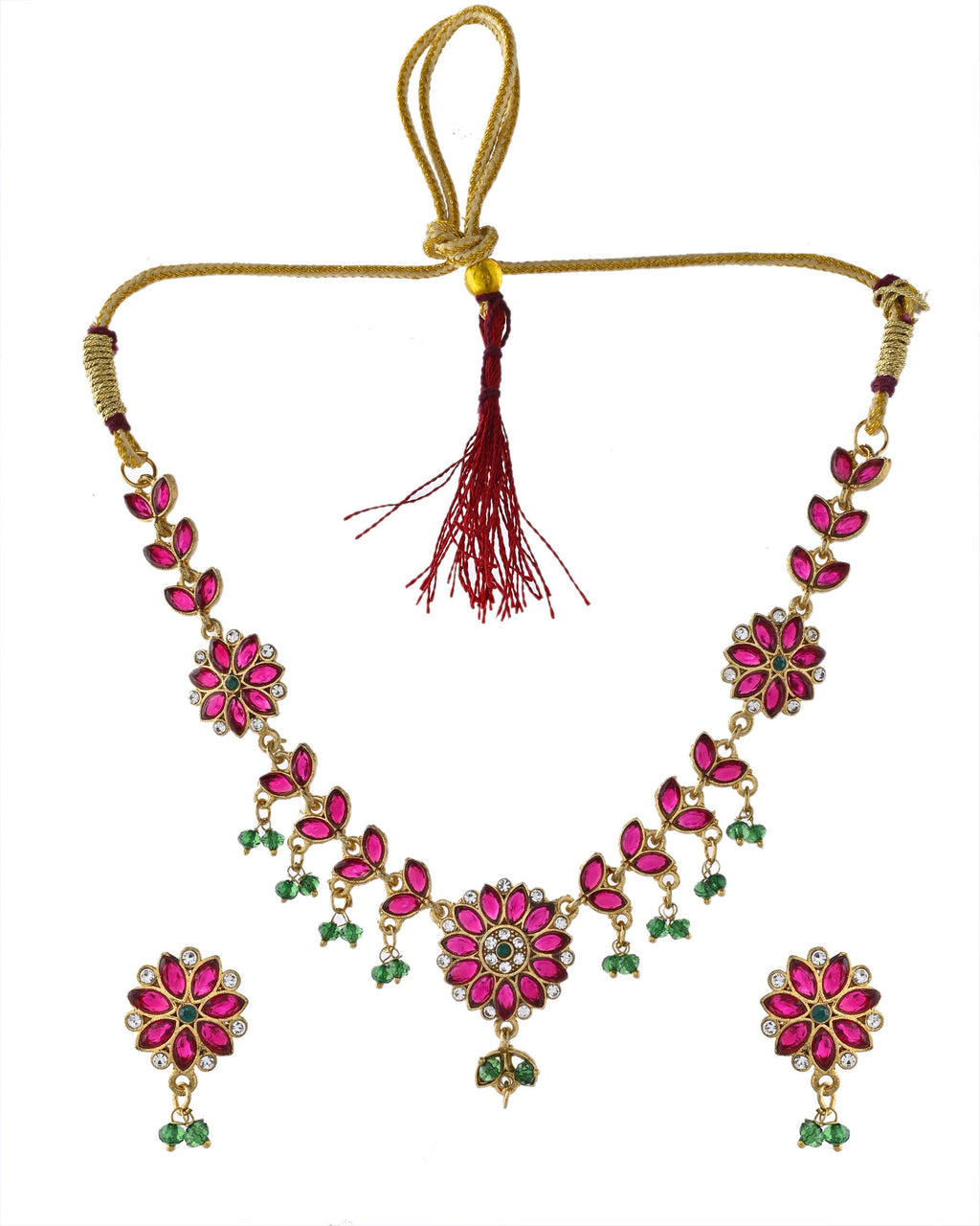 Jewels Nest Traditional Ruby and Emerald Floral Necklace & Earrings Set