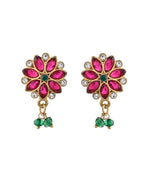 Jewels Nest Traditional Ruby and Emerald Floral Necklace & Earrings Set
