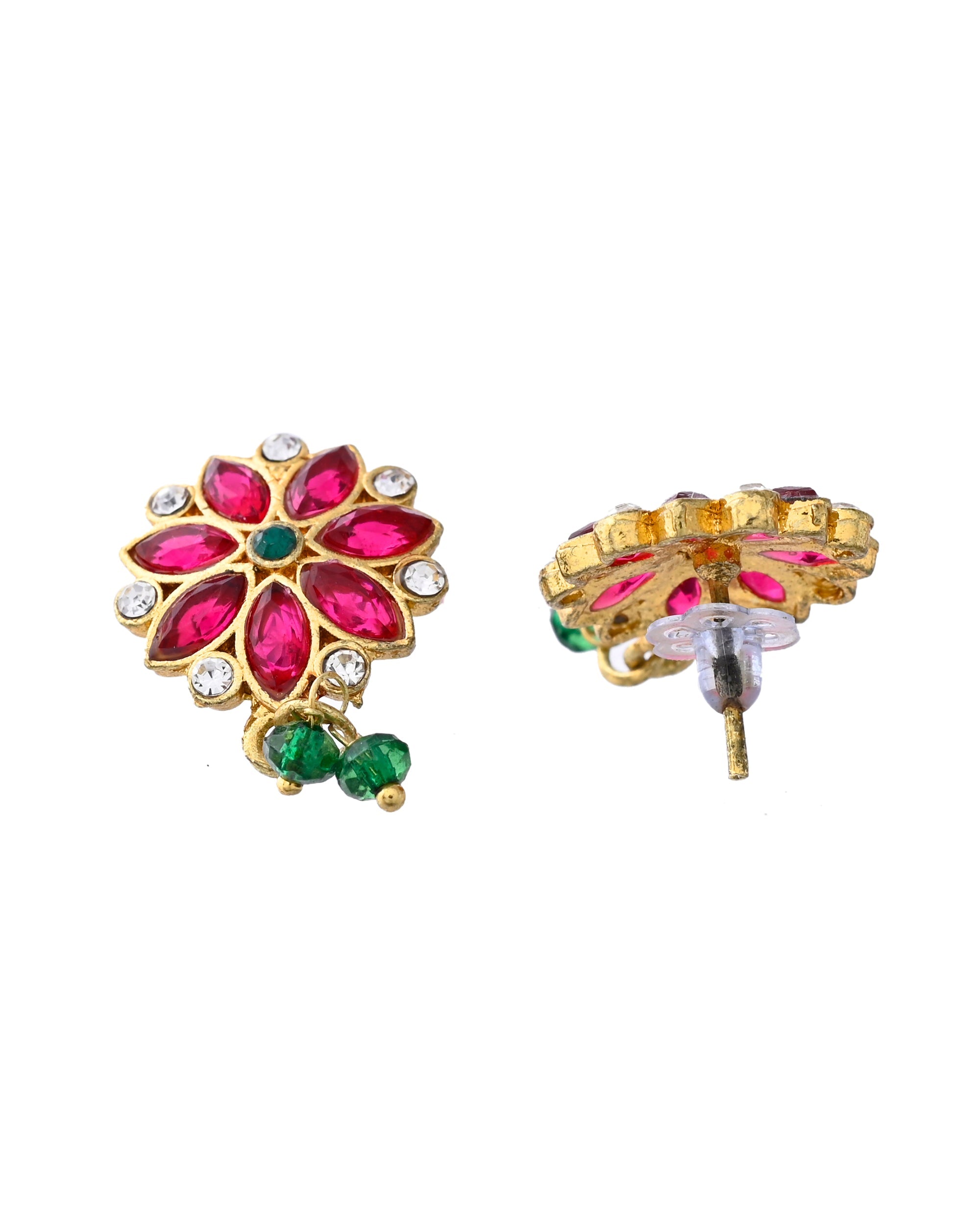 Jewels Nest Traditional Ruby and Emerald Floral Necklace & Earrings Set