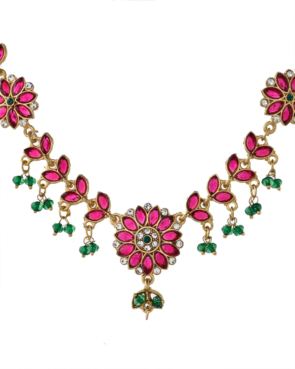 Jewels Nest Traditional Ruby and Emerald Floral Necklace & Earrings Set