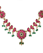 Jewels Nest Traditional Ruby and Emerald Floral Necklace & Earrings Set