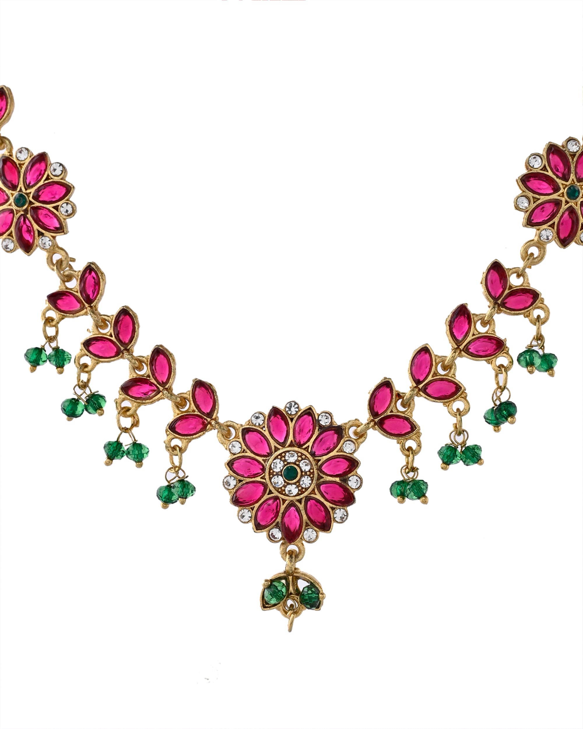 Jewels Nest Traditional Ruby and Emerald Floral Necklace & Earrings Set