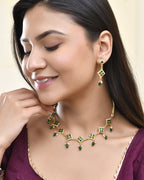 Jewels Nest Elegant Green Square Drop Necklace & Earrings Set