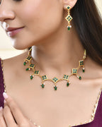 Jewels Nest Elegant Green Square Drop Necklace & Earrings Set
