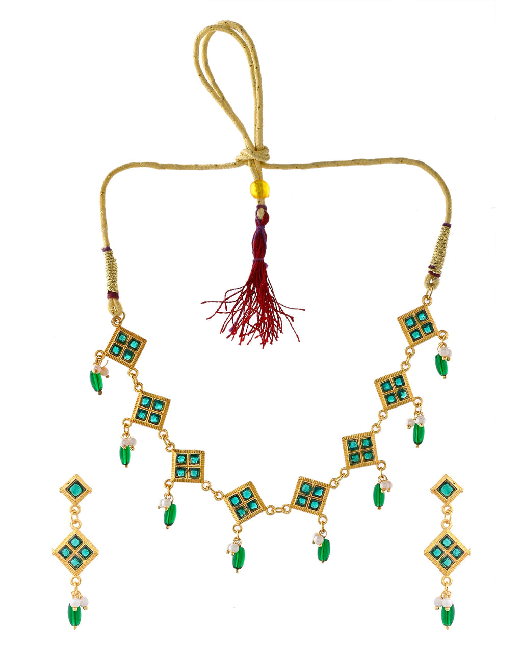 Jewels Nest Elegant Green Square Drop Necklace & Earrings Set